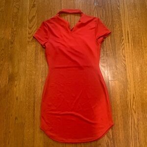 Red Short-Sleeve Fitted Mini Dress